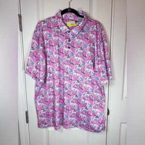 Nicklaus XXL Flamingo Pink Tropical Eclectic Grandpa Golf Polo Shirt Stretch Eco